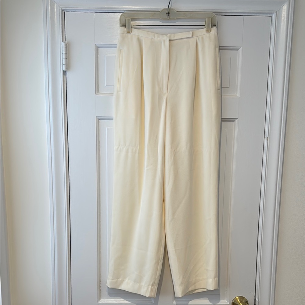 Nautica Cream Wide-Leg Trousers dressy lined slacks for woman light rayon